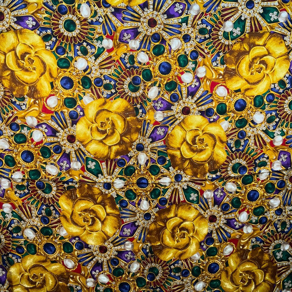 Chanel Iconic 54” Silk Shawl Jewel Camellia Motif Multicolor Large Scarf Wrap - Picture 10 of 15